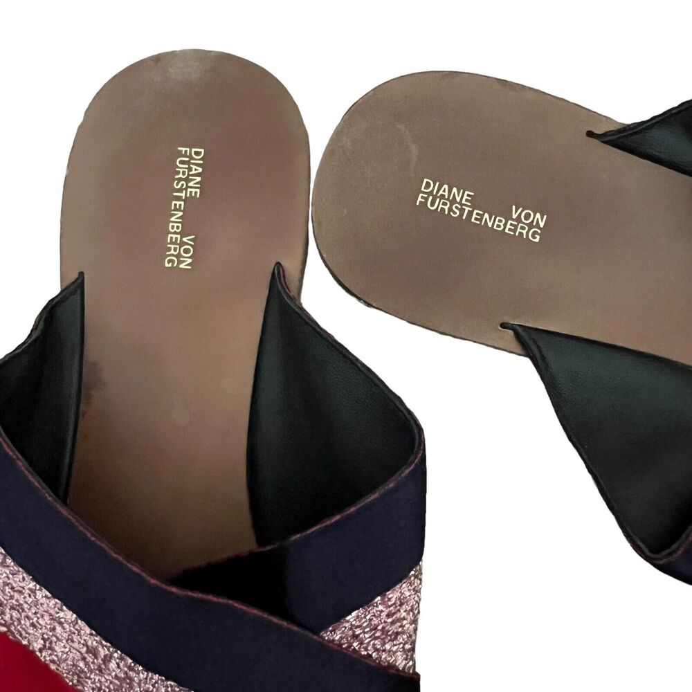 🌵 Diane von Furstenberg Bailie Metallic Red Blue Slip-On Flat Sandals - Size 7.5 - Picture 6 of 9